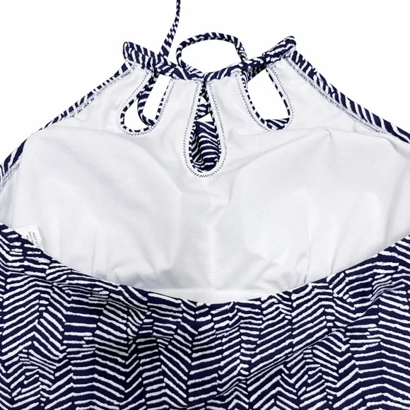 Island Escape Mikonos Beach High-Neck Halter Tankini Top Blue White Size 14 NWT - Picture 5 of 7